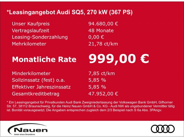 SQ5 Audi Exklusiv Farbe Pfeilgrau HUD S tandheiz