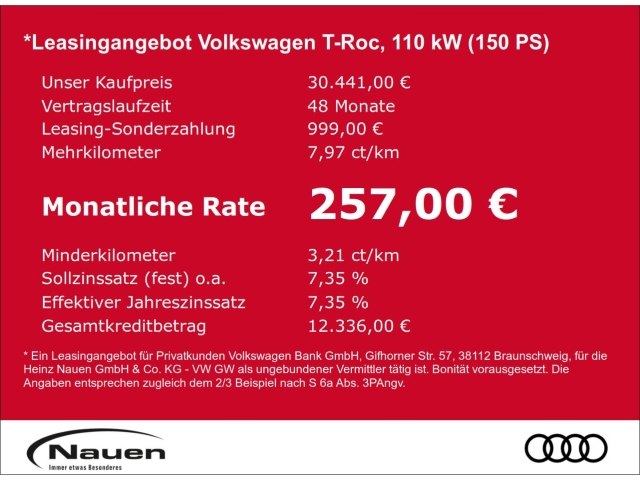 T-Roc 1.5 TSI DSG Style *Leasingrate 257,-* AHK