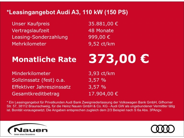 A3 Sportback 35 TFSI S-tronic *Leasingrate 373,-*