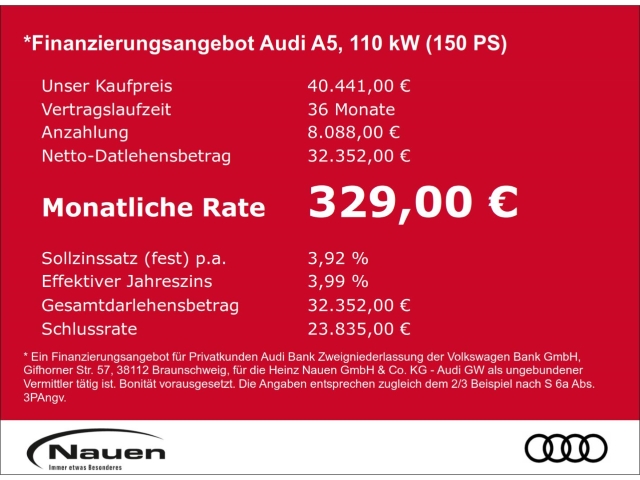A5 Sportback 35 TFSI Advanced *mtl. 329,- 3,99%*