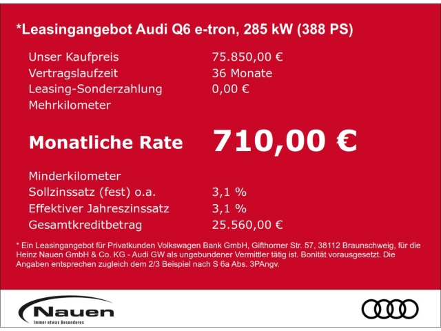 Q6 e-tron Sportback S-Line edition one 285 kW *AHK*PANO*B&O*RAUTE*