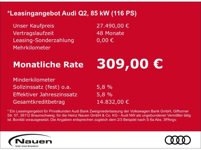 Q2 30 TFSI Schaltgetriebe *Leasing 254,00*