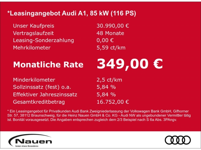 A1 Sportback S-Line mit *Sonderaktion Nauen*