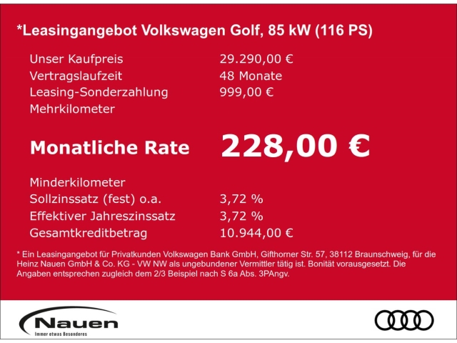Golf VIII Goal 1,5 TSI 85 KW 6-Gang * Rate 196 *