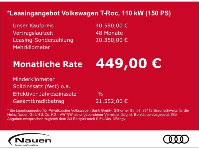 T-Roc R-Line 1.5 eTSI 110 kW DSG * Rate 449 *