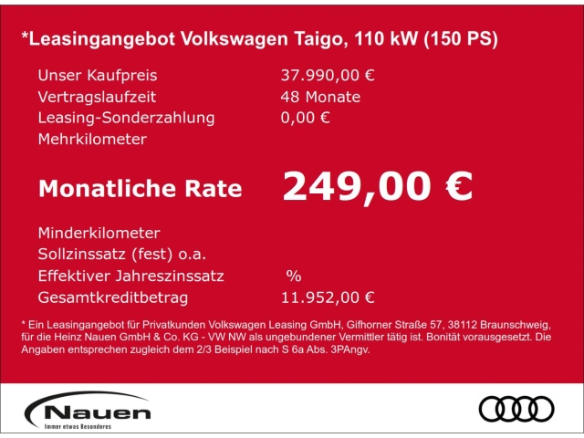 Taigo R-Line 1,5 TSI OPF 110 kW 7-Gang DSG * Rate 249 *