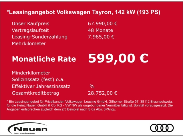 Tayron R-Line 2,0 TDI AWD 142 kW 7-Gang DSG  * Rate 599 *