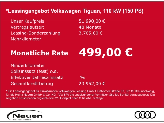 Tiguan Elegance 1,5 eTSI OPF 110 kW 7-Gang DSG * Rate 499€ *