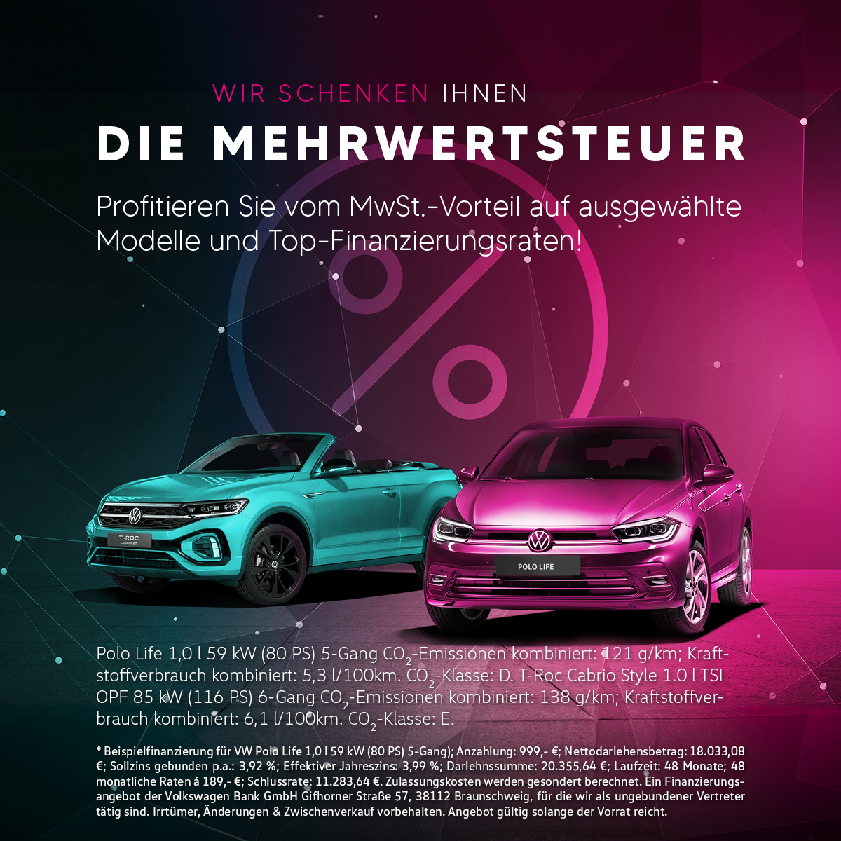 Wir schenken Ihnen die Mehrwertsteuer Aktion - Autohaus Nauen in Meerbusch - Volkswagen SALE - im Angebot - Fahrzeuge